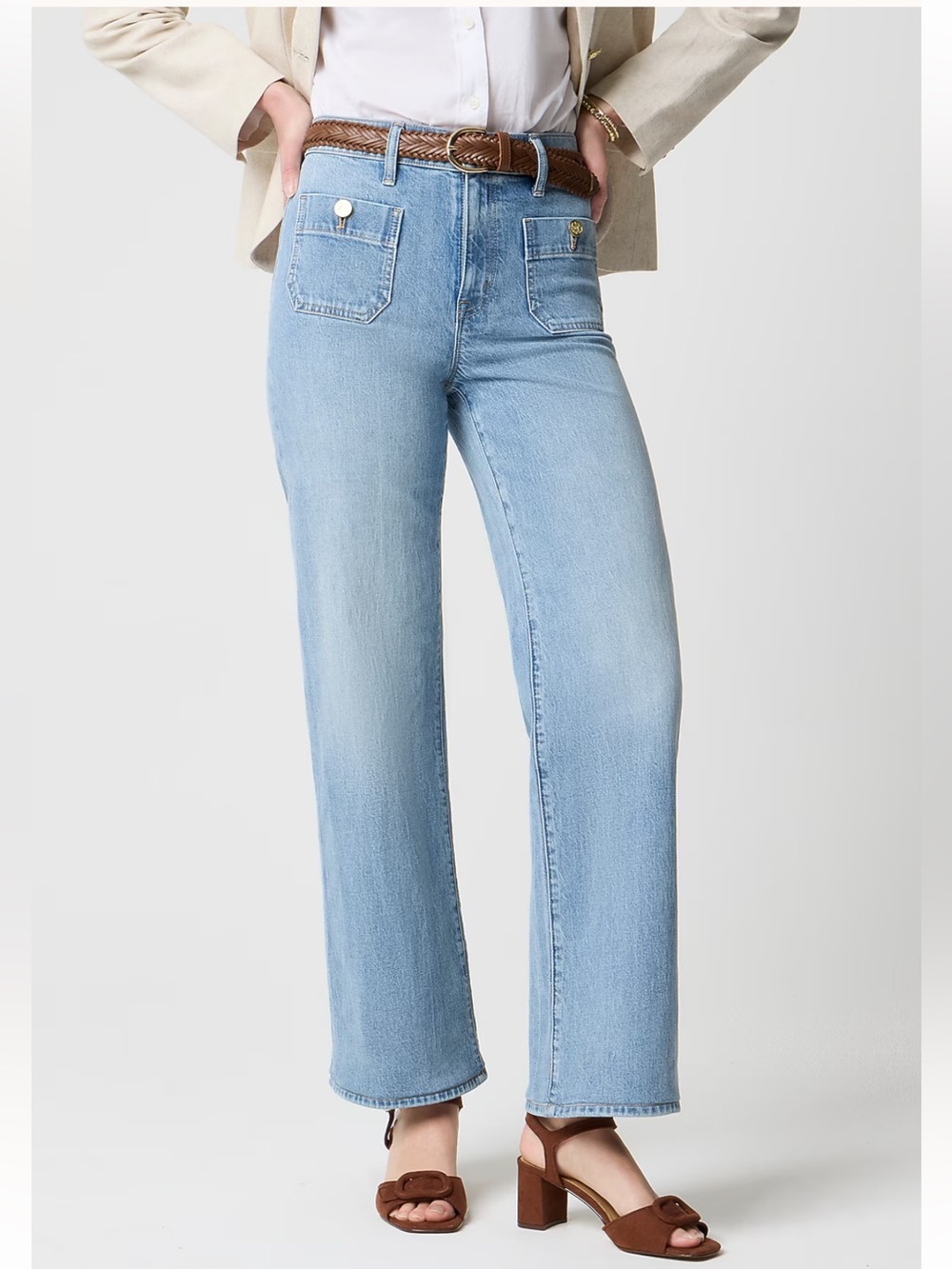 NWT J. Crew Factory Slim Wide Leg Light Wash Patch Pocket Sailor Jeans (Size 25)